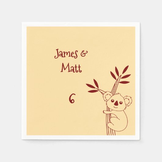 Butter Yellow & Red Australian Animals Birthday  Serviette (Vorderseite)