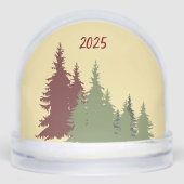 Butter Yellow Red & Green Pine Tree Christmas Schneekugeln (Vorderseite)