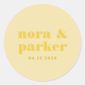Butter Yellow Simple Monogram Wedding Runder Aufkleber (Vorderseite)
