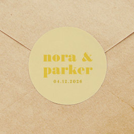 Butter Yellow Simple Monogram Wedding Runder Aufkleber