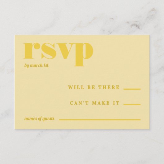 Butter Yellow Simple Wedding RSVP Begleitkarte (Vorderseite)