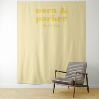 Butter Yellow Simple Wedding Welcome Backdrop Sign Wandteppich