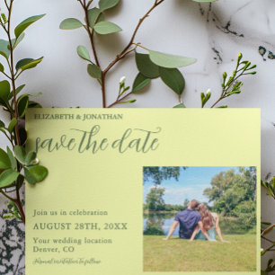 Butter Yellow und Sage Minimalistische Hochzeit Save The Date