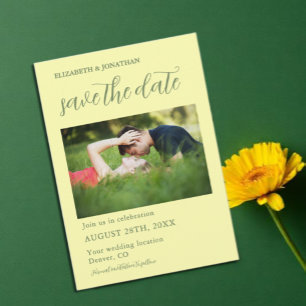 Butter Yellow und Sage Minimalistische Hochzeit Save The Date