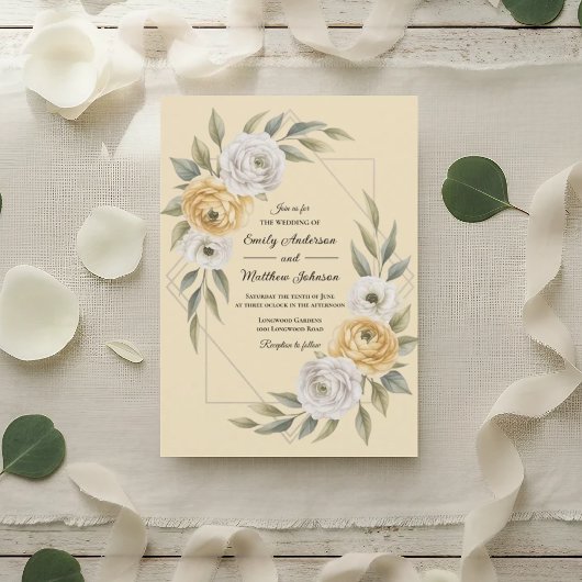 Butter Yellow Watercolor Floral Geometric Wedding Einladung