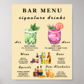 Butter Yellow Wedding Bar Menu Poster (Vorne)