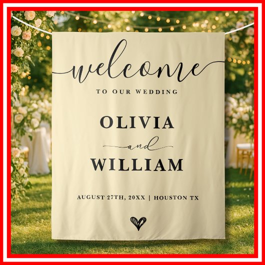 Butter Yellow Wedding Welcome Sign Backdrop Wandteppich