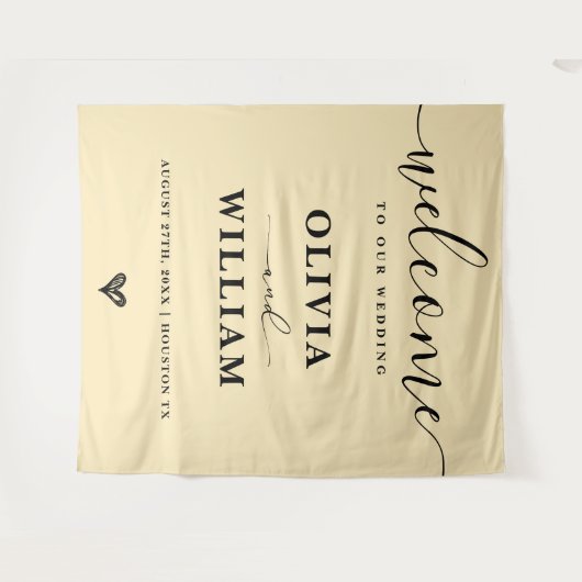 Butter Yellow Wedding Welcome Sign Backdrop Wandteppich (Vorderseite (Horizontal))