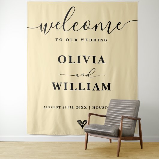 Butter Yellow Wedding Welcome Sign Backdrop Wandteppich (Beispiel)