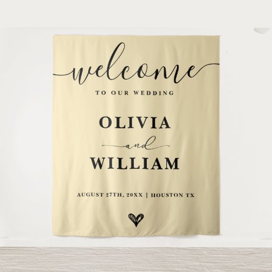 Butter Yellow Wedding Welcome Sign Backdrop Wandteppich (Vorderseite)