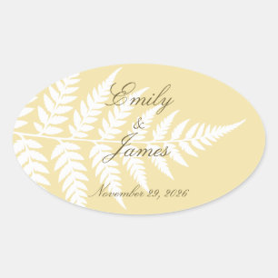 Butter Yellow White Fern Refined Woodland Ovaler Aufkleber