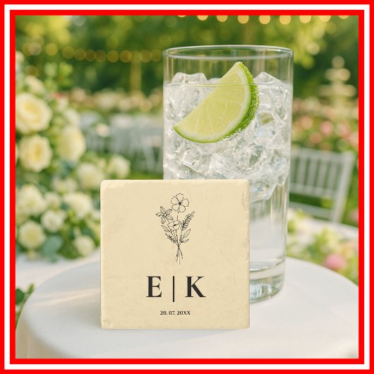Butter Yellow Wildflower Monogram Wedding Steinuntersetzer