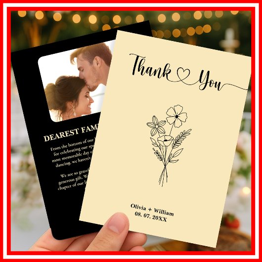 Butter Yellow Wildflowers Floral Photo Wedding Dankeskarte