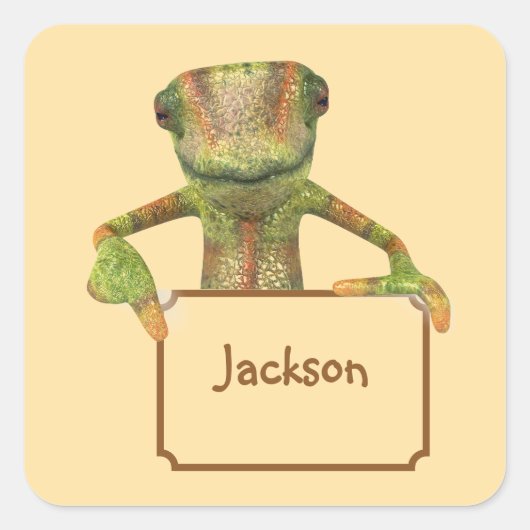 Butter Yellow with Multi-colored Patterned Lizard Quadratischer Aufkleber (Vorderseite)