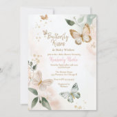 Butterbaby Blush Butterfliegen Babydusche Einladung (Vorderseite)