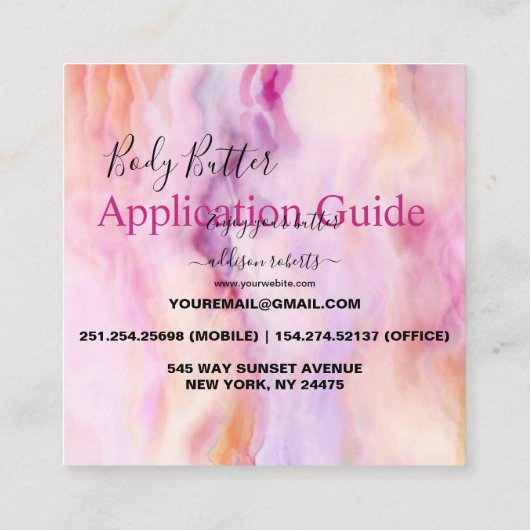 Butterblende Anwendung Rosa goldene Farbe Quadratische Visitenkarte (Rückseite)