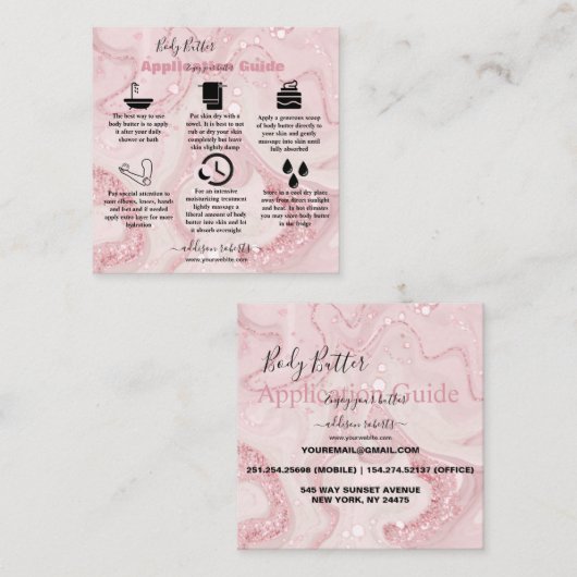 Butterblende Anwendung Rosa goldene Farbe Quadratische Visitenkarte (Vorne/Hinten)