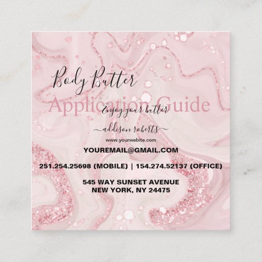 Butterblende Anwendung Rosa goldene Farbe Quadratische Visitenkarte (Rückseite)