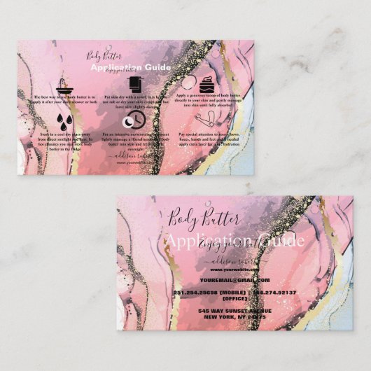 Butterblende Anwendung Rosa goldene Wasserfarbe, a Visitenkarte (Vorne/Hinten)