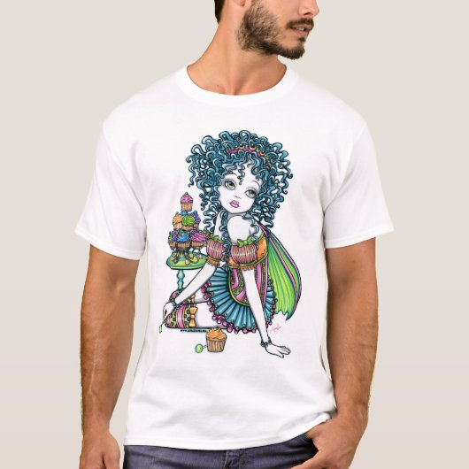 Butterblume-feenhafte Schalen-Kuchen-Kunst-Spitze T-Shirt (Vorderseite)