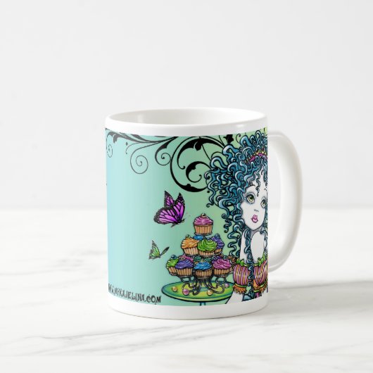 "Butterblume-" u. "Lyra" Regenbogen-feenhafte Kaffeetasse (VorderseiteRechts)