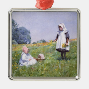 Butterblumeen und Gänseblümchen Silbernes Ornament