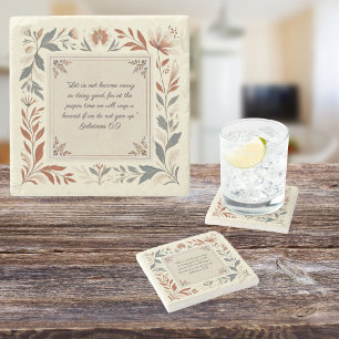 Buttercreme-Landhaus-Blumenrahmen-Bibelvers Steinuntersetzer