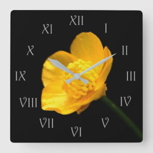 Buttercup Blume Grau Roman Script Num wc Quadratische Wanduhr