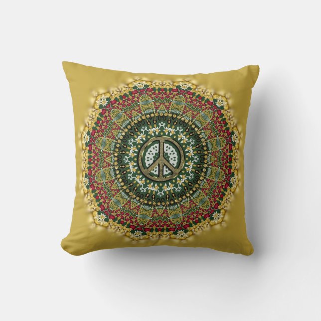 Buttercup Boho Mandala Peace Sign Cushion Kissen (Vorderseite)