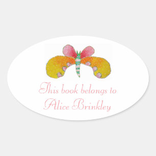 Buttercup Butterfly-Buchzeichen Ovaler Aufkleber