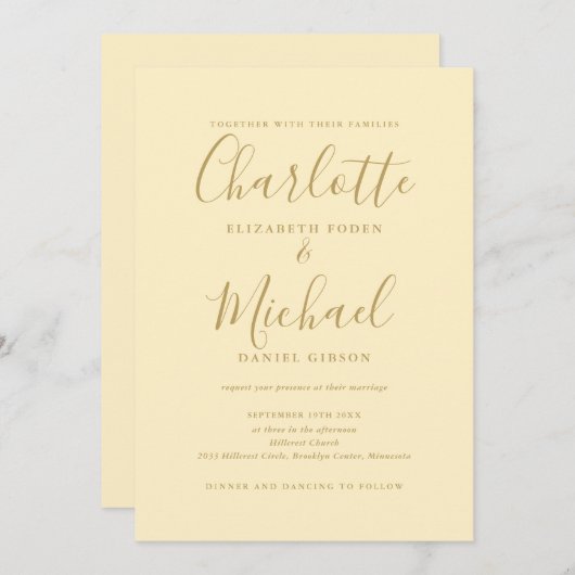 Buttercup Gelb und Gold QR Code Hochzeit Einladung (Vorne/Hinten)