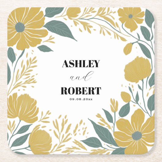 Buttercup Gelbe Moderne Blumenhochzeit Rechteckiger Pappuntersetzer (Vorderseite)