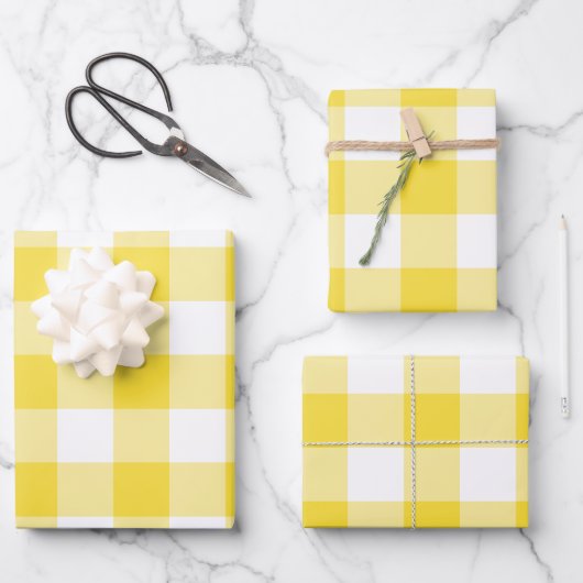 Buttercup Gelber Gingham Karo Kariert Geschenkpapier Set (Vorderseite)