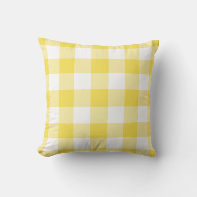 Buttercup Gelber Gingham Karo Kariertes Muster Kissen (Vorderseite)