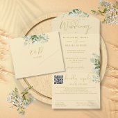 Buttercup Gelbgrün Monogram QR Code Hochzeit All In One Einladung