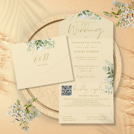 Buttercup Gelbgrün Monogram QR Code Hochzeit All In One Einladung