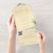 Buttercup Gelbgrün Monogram QR Code Hochzeit All In One Einladung (Abreißen)