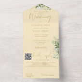 Buttercup Gelbgrün Monogram QR Code Hochzeit All In One Einladung (Innen Boden)
