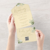 Buttercup Gelbgrün QR Code Monogramm Hochzeit All In One Einladung (Abreißen)
