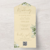 Buttercup Gelbgrün QR Code Monogramm Hochzeit All In One Einladung (Innen Boden)