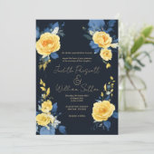 Buttercup-Hochzeit der gelben Marine Einladung (Stehend Vorderseite)