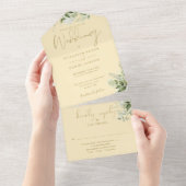 Buttercup-Hochzeit Gelb und Gold Floral Monogramm All In One Einladung (Abreißen)