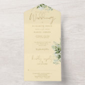 Buttercup-Hochzeit Gelb und Gold Floral Monogramm All In One Einladung (Innen Boden)