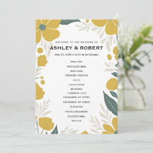Buttercup Yellow Floral Moderne Hochzeitsfeier Programm