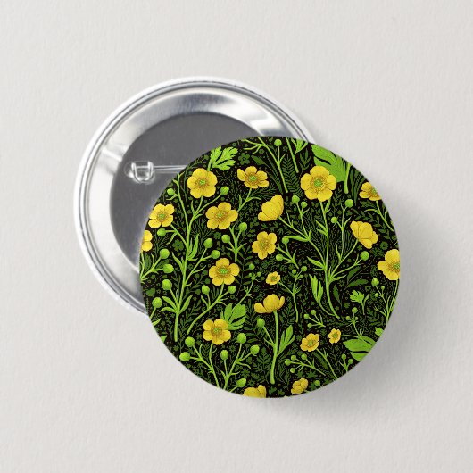 Buttercups auf schwarz button (Vorne & Hinten)