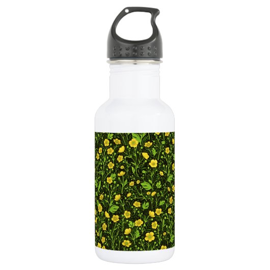 Buttercups auf schwarz edelstahlflasche (Vorderseite)