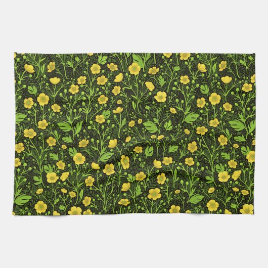 Buttercups auf schwarz geschirrtuch (Horizontal)