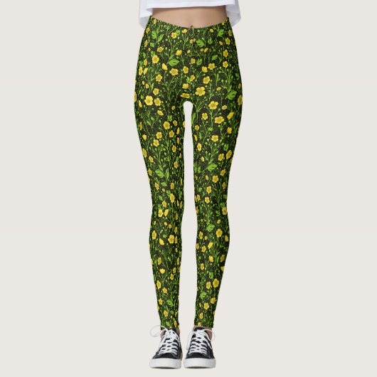 Buttercups auf schwarz leggings (Vorderseite)