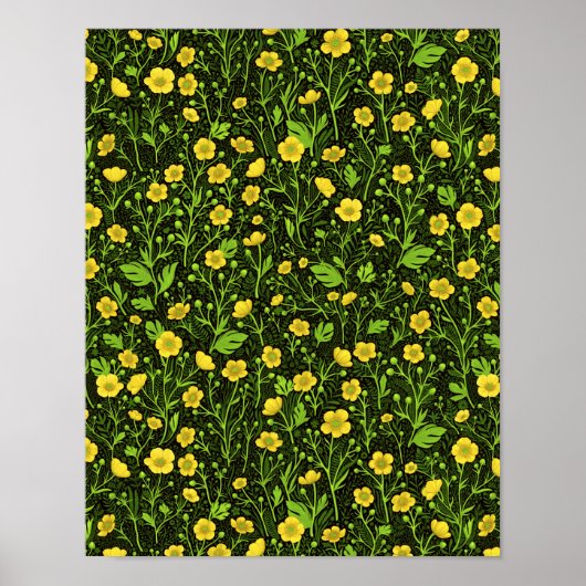 Buttercups auf schwarz poster (Vorne)