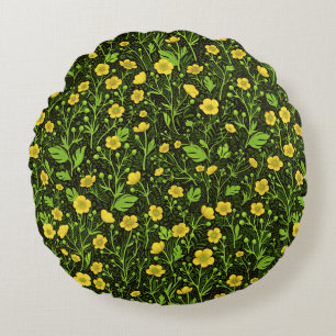 Buttercups auf schwarz rundes kissen